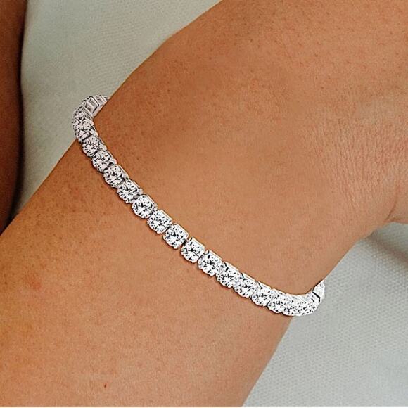 Sterling Silver 18K White Gold Plated Tennis Bracelet with Cubic Zircon - Picture 1 of 3